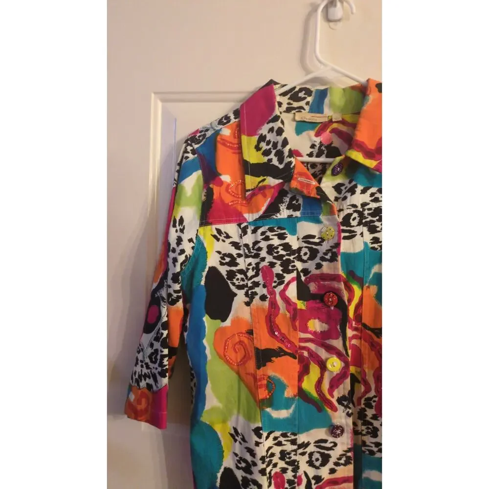 Choices Vintage Y2K Women's Maximalist Denim Jacket, LG, Colorful  Sequins